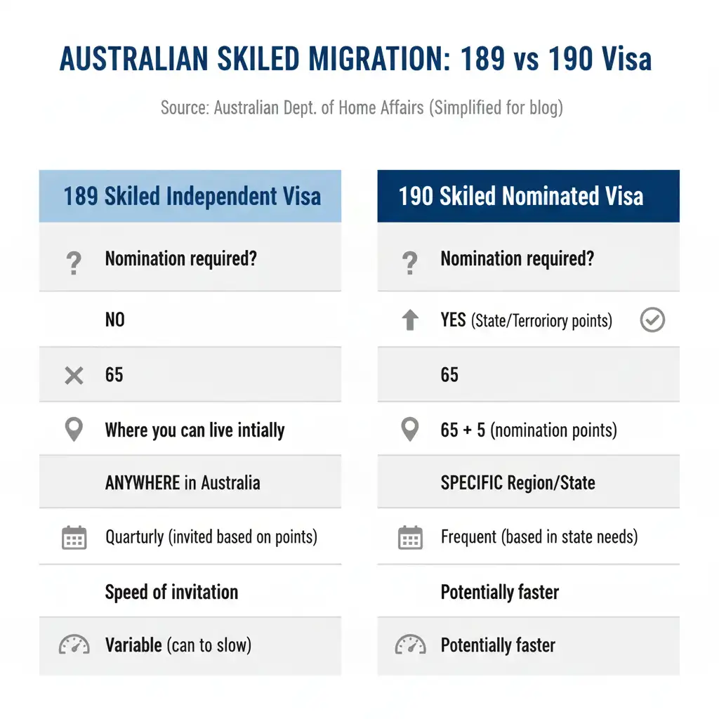 Australian Skiled migration 189 vs 190 visa