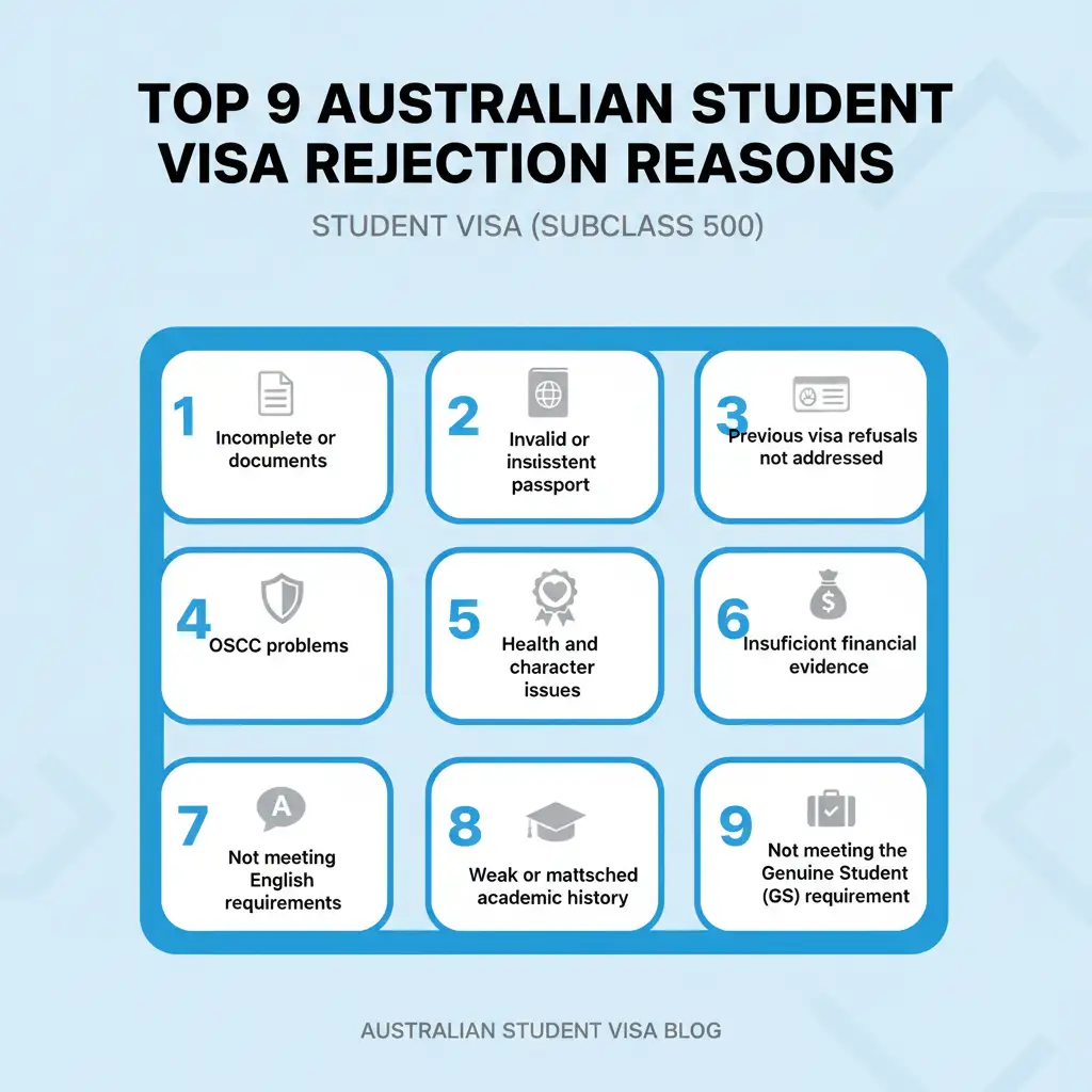 Top 9 Australian student visa Rejection reasons